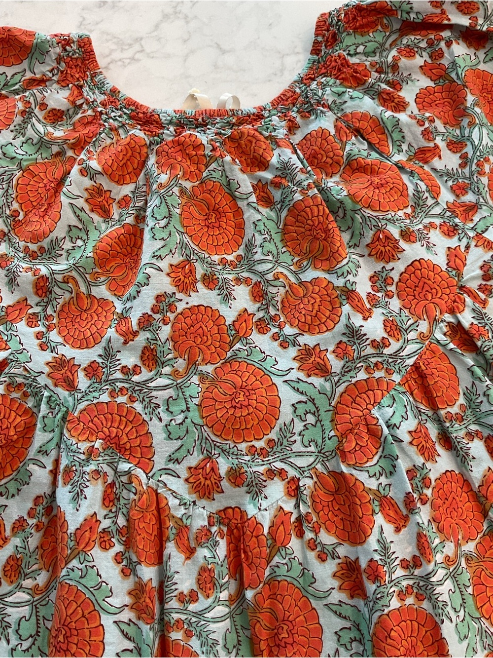 Uncle Frank Women’s Boho Floral Puff-Sleeve Dress in Orange & Sage size S/M - Picture 6 of 9